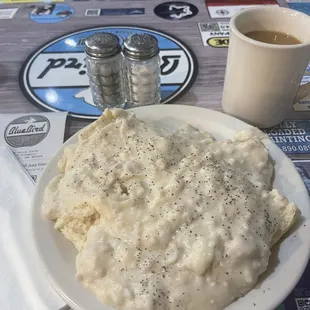 Half order biscuits &amp; gravy. Coffee  $10.