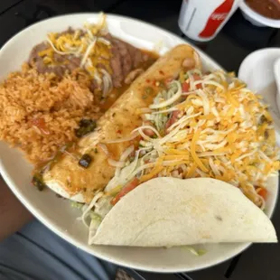 Pick 3 Combo ; taco tostada and smothered burrito