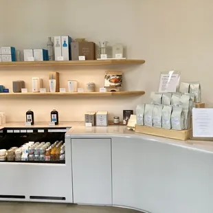 Merch, coffee beans and grab &amp; go drinks