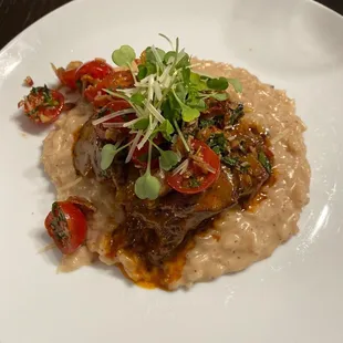 Braised short rib on cauliflower Parmesan risotto