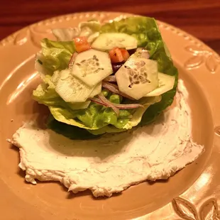 Greek salad with a very tasty vinaigrette and goat cheese spread