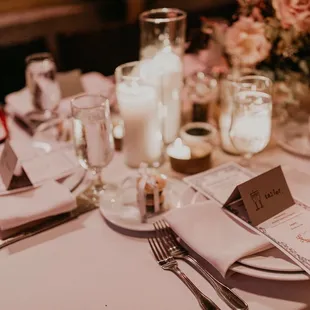 a place setting for a wedding reception