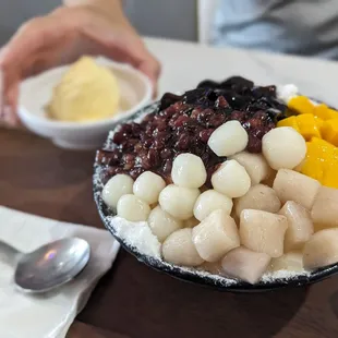 We added red bean to ours. Dairy free with Ice cream on the side.