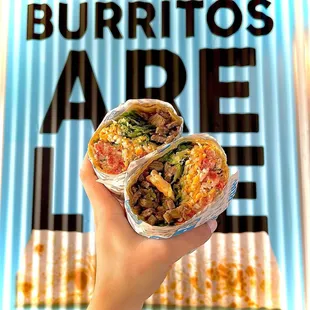 a hand holding a burrito
