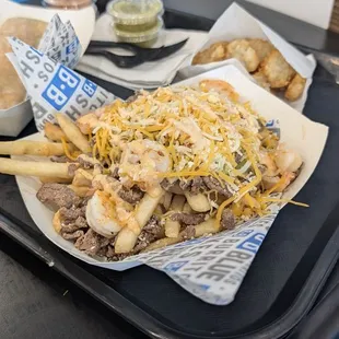 Surf &amp; turf fries. Small portion and it was mostly fries underneath