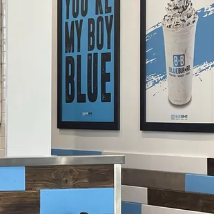 Signs on wall inside