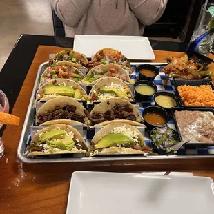 This is the $50 taco tray, up to five different kinds of tacos, 2 of each makes it perfect for date night!