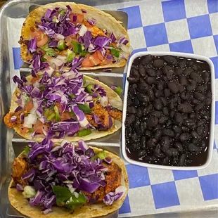 Chicken chipotle Street Tacos and black beans
