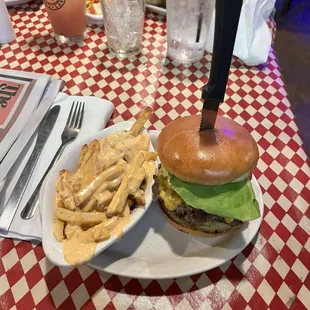 Blue Canoe Burger and fries