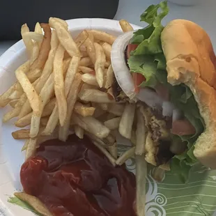 Cheese burger with bacon.