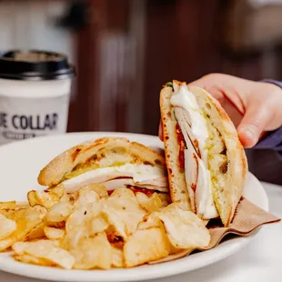 a sandwich and chips