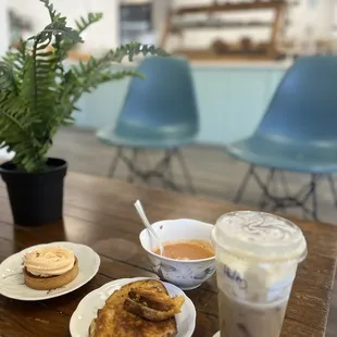 a table with food and drinks