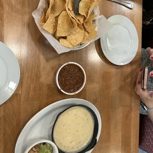 Harvest #4 appetizer includes salsa, chips, guacamole and queso