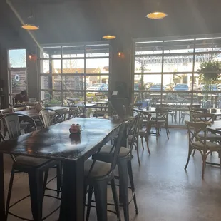 tables and chairs in a restaurant