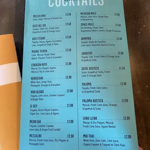 Drink menu