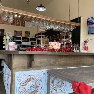 a table with a cake on it