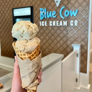Double Scoop Waffle Cone: Banana Puddin&apos; and Snickerdoodle