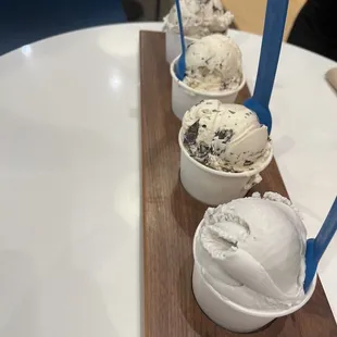 Flight - cookies and cream, ironclad coffee chip (x2), and wildflower honey lavender