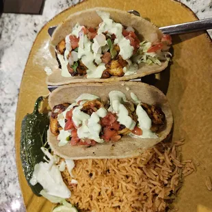 Chipotle Shrimp Tacos with rice