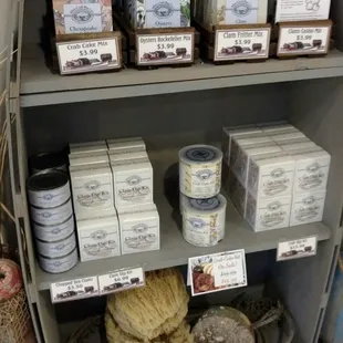 a shelf full of soaps