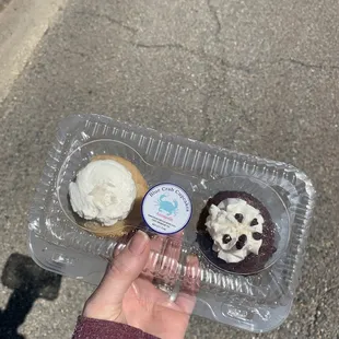 Coconut banana and chocolate fudge vegan cupcakes.