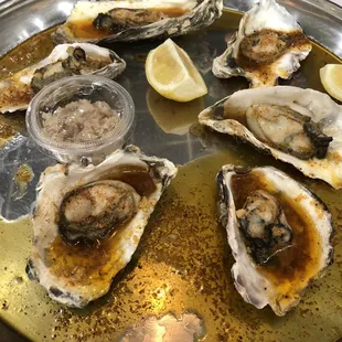 Oysters steamed in seasoned garlic butter