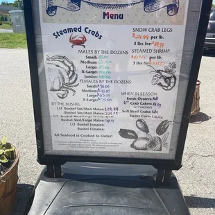 the menu for the restaurant