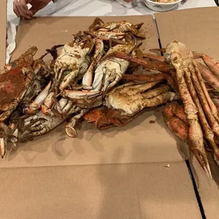 Dozen XL steamed crabs (supposedly) and 2lbs crab legs. Doesn&apos;t look like much.