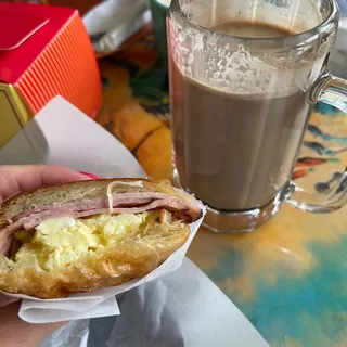 Ham, Egg and Cheese Croissant Breakfast