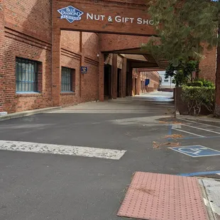 The front of the building where the parking is