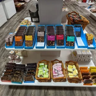 a display of chocolates and pastries