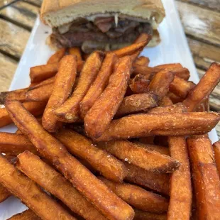 Blue dog burger and fries
