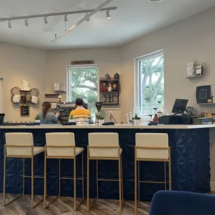 Coffee bar with fancy coffees or regular coffee or hot chocolate