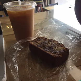 Cold brew coffee and chocolate chip banana bread.  Yum!
