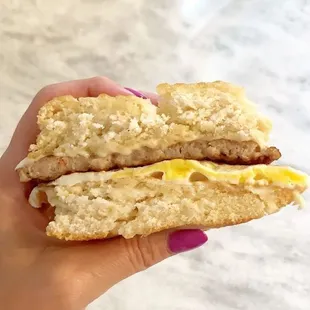The Nesbit! Our customer favorite, build your own breakfast sandwich! Sausage, egg, and cheese on a biscuit!