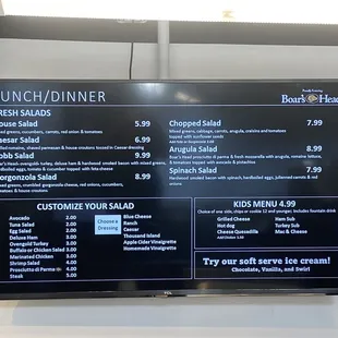 Lunch/dinner menu