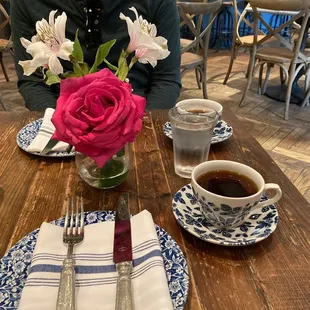 Fresh cut flowers and fresh coffee