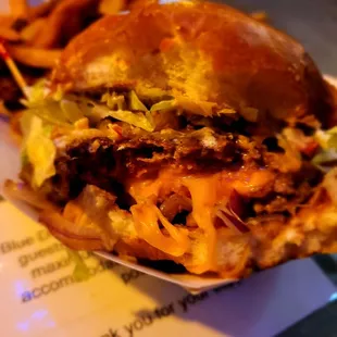 a cheeseburger and fries