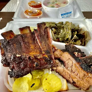 Ribs n Brisket ... YUMMMM! They r currently don&apos;t do dining in service. Take out only.