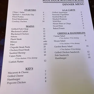 Dinner Menu