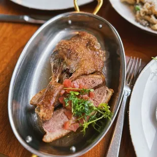 Duck two ways (breast and confit leg)--highlight of the restaurant but neither duck was very good