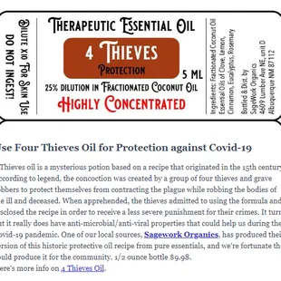 "Use Four Thieves Oil for Protection against Covid-19" reads a product pitch in this place's newsletter.
