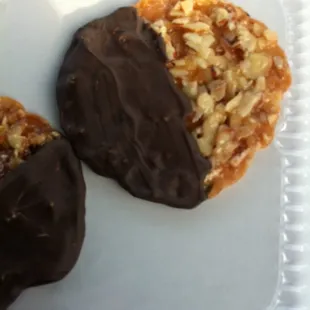 My newest favorite - Chocolate-dipped Almond Florentines.