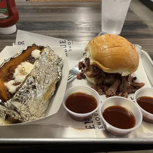 Brisket Sandwich and Sweet Potato