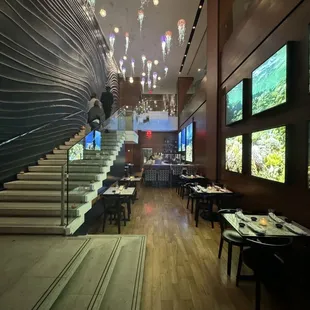 the interior of a modern restaurant
