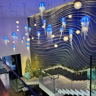 Stairway with jellyfish lamps