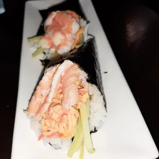 Spicy shrimp handroll with cucumber instead of avocado