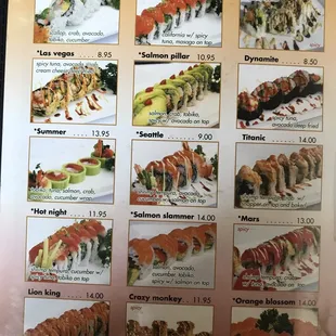 menu, sushi and sashimi