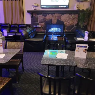 Fireplace and bar seating