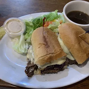Deluxe French dip with a salad